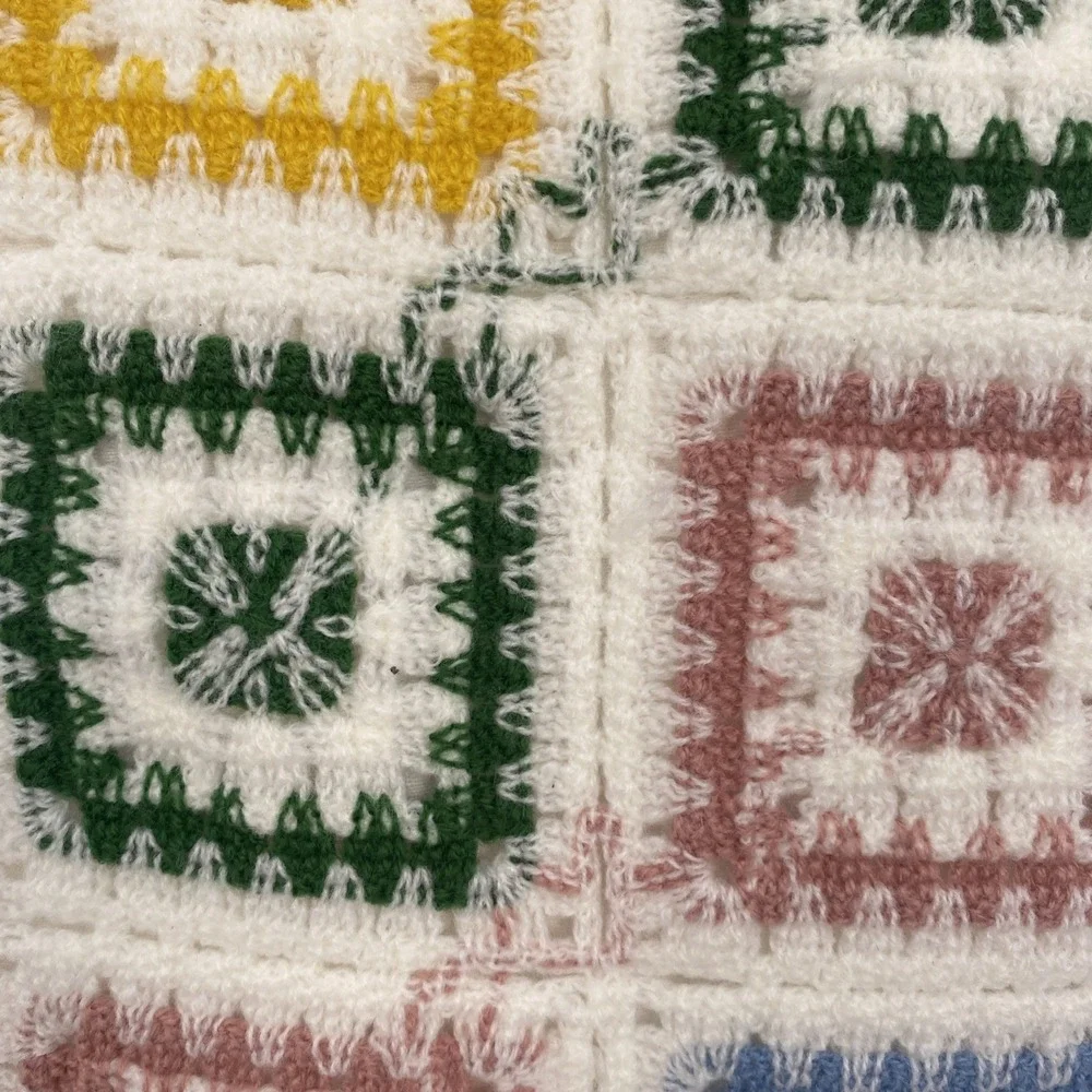 Dreamsetter Shower Curtain White Gauze Crochet Granny Square Quilt Hem Boho